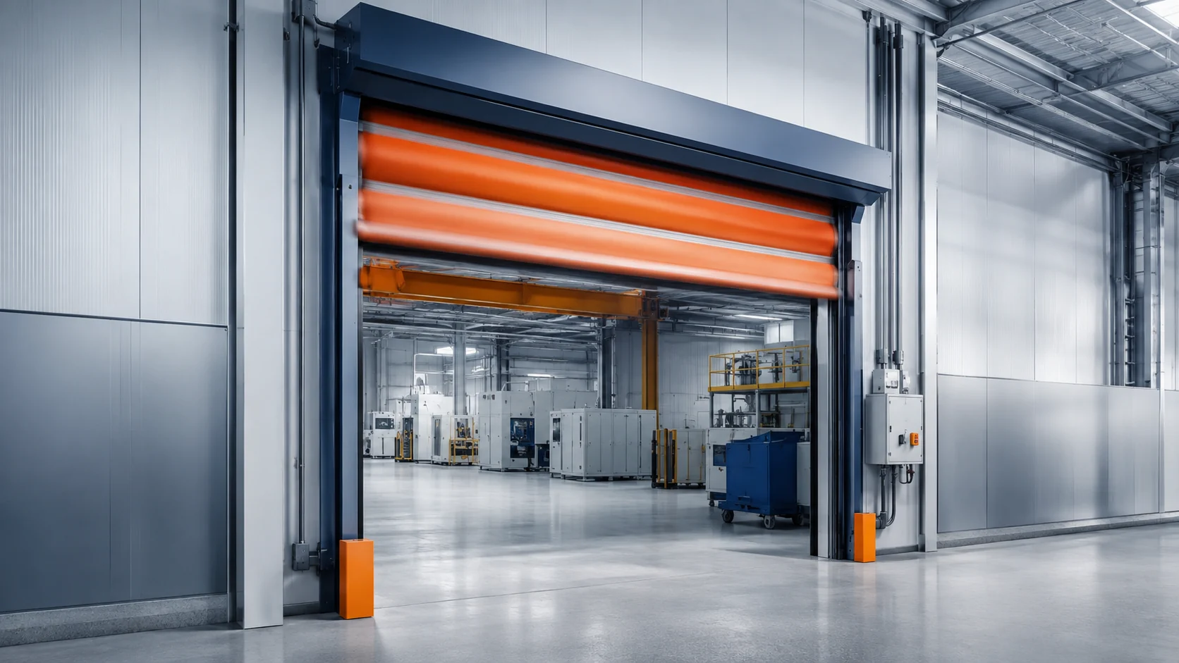 High-speed industrial door in a manufacturing facility